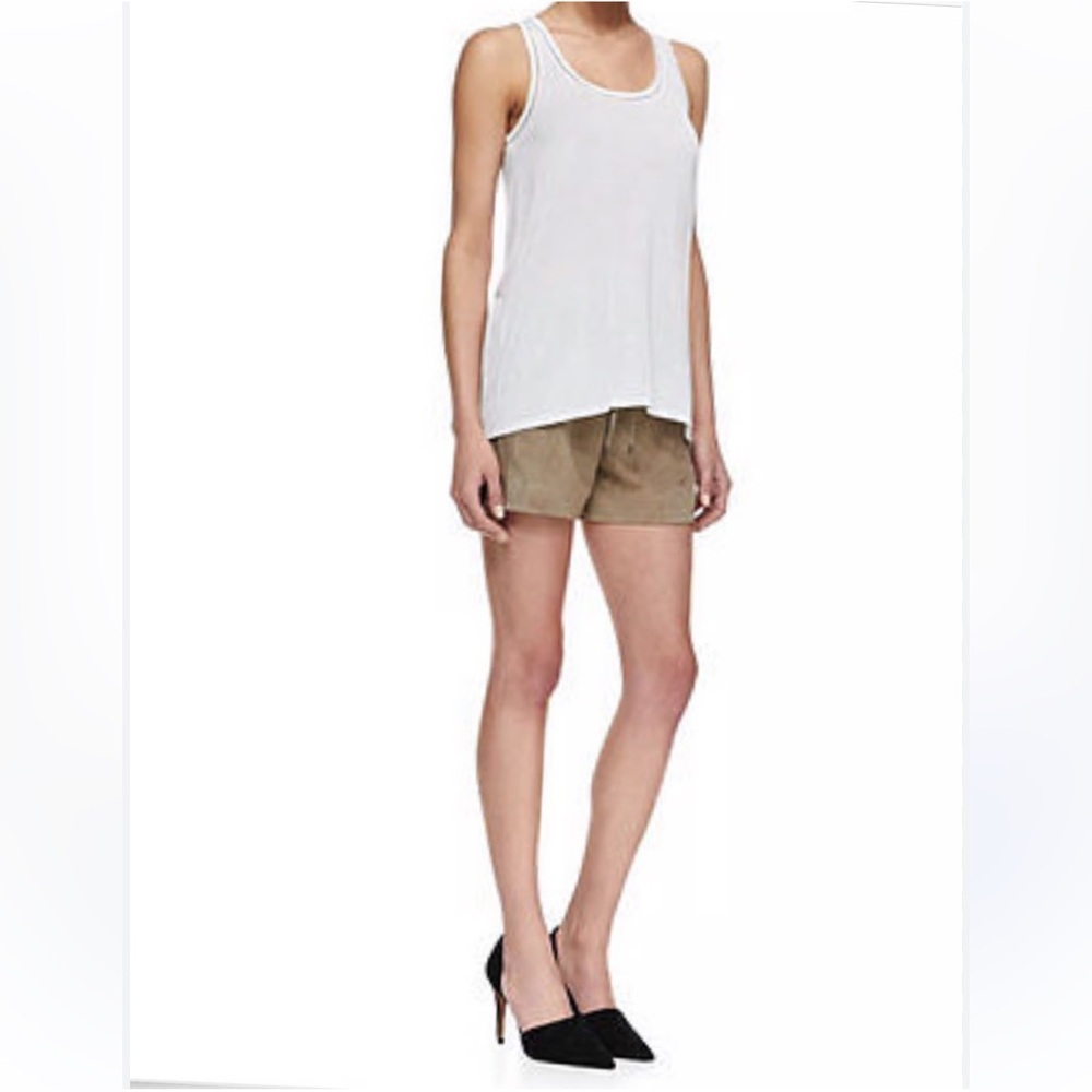 VINCE Olive Green Suede elastic waistband‎ drawstring shorts Sz M